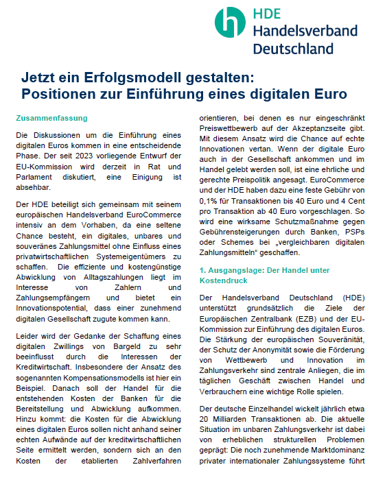 HDE Position Digitaler Euro